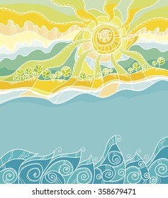 decorative vector illustration of summer sea shore