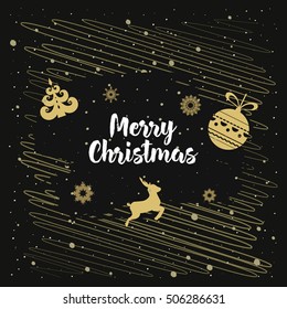 Decorative vector illustration for winter invitations, cards, posters and flyers black white gold.