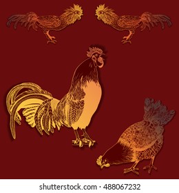 Decorative vector image of a rooster. Use printed materials, signs, posters, postcards, packaging.