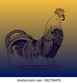 Decorative vector image of a singing rooster.