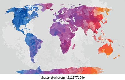 imagen decorativa vectorial del mapa del mundo en detalles estilo acuarela