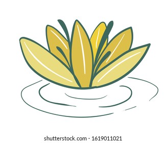 Decorative vector image of an yellow lily flower. Design for the printed products, packages of seeds, natural cosmetics, health care and Ayurveda products, yoga center. Vector EPS 10.