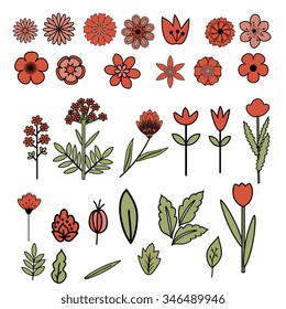 Decorative vector isolated flowers set