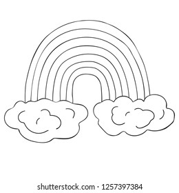 Decorative vector magic object rainbow with clouds. Nice for card. design, decoration, kid coloured books.
