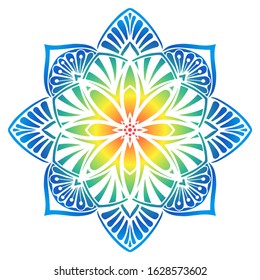 Decorative vector mandala in blue yellow colors. Vector hand drawn mandala. Ethnic mandala with colorful tribal ornament