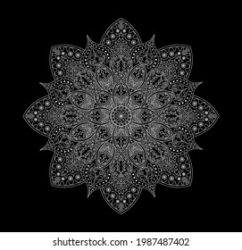 Decorative vector mandala, handwritten round lacy ornament