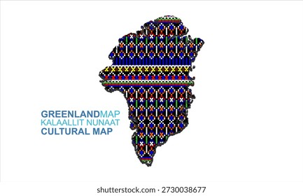 Decorative vector map of Greenland filled with traditional Inuit-inspired geometric patterns, representing Arctic culture and heritage. Flat clean illustration suitable for cultural projects, education, and editorial design.