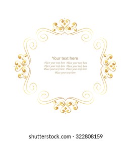 Decorative vector monogram for design template. Elegant element for logo design, place for text, line art floral frame. Golden outline border. Lace illustration for invitations, greeting cards.