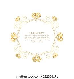 Decorative vector monogram for design template. Elegant element for logo design, place for text, line art floral frame. Golden outline border. Lace illustration for invitations, greeting cards.