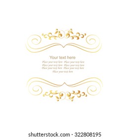 Decorative vector monogram for design template. Elegant element for logo design, place for text, line art floral frame. Golden outline border. Lace illustration for invitations, greeting cards.