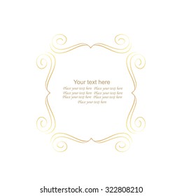 Decorative vector monogram for design template. Elegant element for logo design, place for text, line art floral frame. Golden outline border. Lace illustration for invitations, greeting cards.