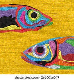 Icono de mosaico de Vector decorativo con peces, ilustración de arte abstracto