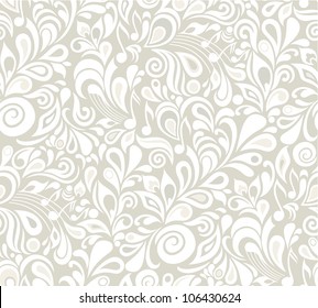 Decorative vector musical floral seamless background with notes and leaves