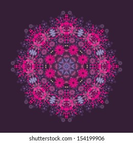 Decorative vector ornamental pink - lilac rosette on dark purple background