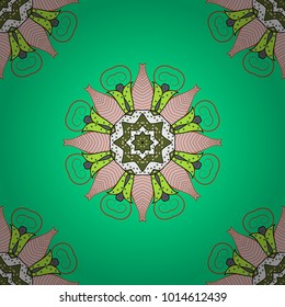 Decorative vector ornate colored mandala icon isolated for card, colored Mandala on a green, neutral and orange colors. For invitation card, postcard, tattoo, yoga, boho, magic, carpet, tile or lace.