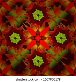 Decorative vector ornate colored mandala icon isolated for card, colored Mandala on a brown, red and green colors. For invitation card, scrapbook, banner, postcard, tattoo, yoga, boho, magic, carpet.