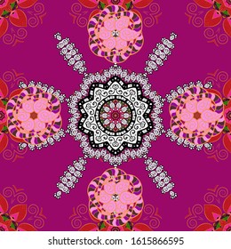 Decorative vector ornate colored mandala icon isolated for card, colored Mandala on a white, orange and purple colors. For invitation card, scrapbook, tattoo, yoga, boho, magic, carpet, tile or lace.
