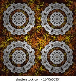 Decorative vector ornate colored mandala for card, colored Mandala on a brown, white and black colors. For invitation card, scrapbook, banner, postcard, tattoo, yoga, boho, magic, carpet, tile or lace