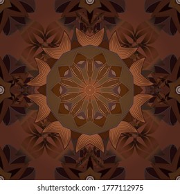 Dekorative Vektorornate farbige Mandala für die Karte, farbiges Mandala auf Braun, Orange, violett. Für Einladungskarte, Scrapbook, Banner, Postkarte, Tattoo, Yoga, Boho, Magie, Teppich, Fliesen oder Spitzen.