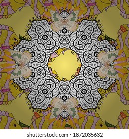 Decorative vector ornate colored mandala icon for card, colored Mandala on a white, yellow colors. For invitation card, scrapbook, banner, postcard, tattoo, yoga, boho, magic, carpet, tile or lace.