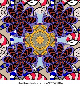 Decorative vector ornate colored mandala icon isolated for card, colored Mandala on a blue background. For invitation card, scrapbook, banner, postcard, tattoo, yoga, boho, magic, carpet, tile or lace