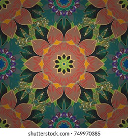 Decorative vector ornate colored mandala icon isolated for card, colored Mandala on a beige, blue, purple colors. For invitation card, banner, postcard, tattoo, yoga, boho, magic, carpet, tile or lace