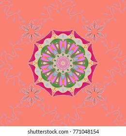 Decorative vector ornate colored mandala icon for card, colored Mandala on a pink, green, blue colors. For invitation card, scrapbook, banner, postcard, tattoo, yoga, boho, magic, carpet, tile or lace