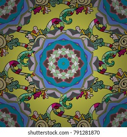 Decorative vector ornate colored mandala for card, colored Mandala on a yellow, neutral, blue colors. For invitation card, scrapbook, banner, postcard, tattoo, yoga, boho, magic, carpet, tile or lace.
