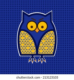 Decorative Vector Owl on doted blue background