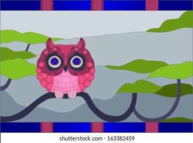 Decorative Vector Owl on a tree / Stained glass window