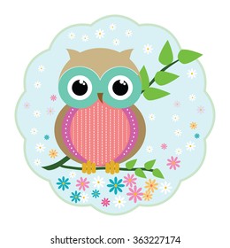 Decorative Vector Owl sitting on a branch