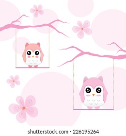 Decorative Vector Owl and twig on pink background