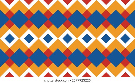 Decorative vector pattern of colorful rhombus combination. geometric background combination of blue, yellow, red and white.