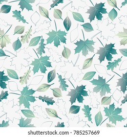 Decorative vector pattern with maple and birch leaves and their outlines.