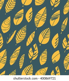 Decorative vector pattern with yellow leaves. Good for wallpaper, fabric, pattern fills, web page background, surface textures.
