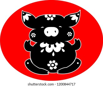 decorative vector pig, year emblem of the pig, japanese calendar, 2019 pig