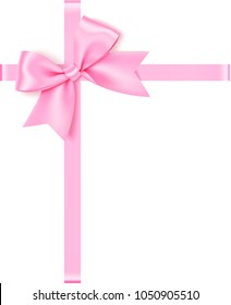 Decorative vector pink bow with ribbons for gift decor isolated on white background. 