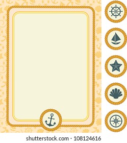 Decorative vector rope frame with various nautical banners