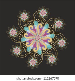Decorative vector rosette on dark background 