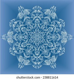 Decorative vector round lace pattern on a blue background