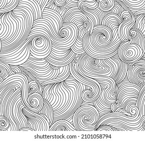 Decorative vector seamless background with curling wavy lines