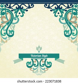 Decorative vector seamless border in Victorian style. Colorful element for design and place for text. Ornamental lace pattern for wedding invitations and greeting cards. Traditional ornate decor. 