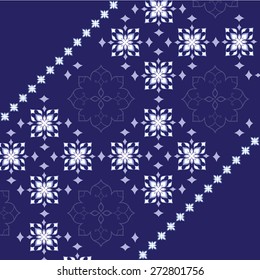 Decorative vector seamless border in Victorian style. Element for design. Ornamental backdrop. Pattern fill. Ornate floral decor for wallpaper. Traditional decor on blue background.  