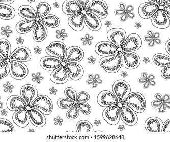 Decorative vector seamless pattern with beautiful hand drawn flowers
