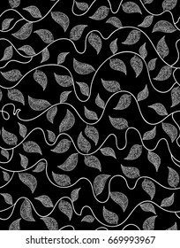 Decorative vector seamless pattern with figured handwritten lacy leaves