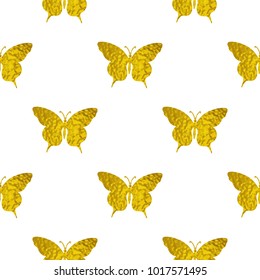 Decorative vector seamless pattern with golden butterflies on a white background