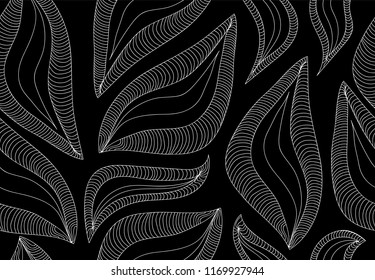 Decorative vector seamless pattern with handwritten figured leaves