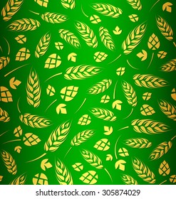 Decorative vector seamless pattern with hops and malt