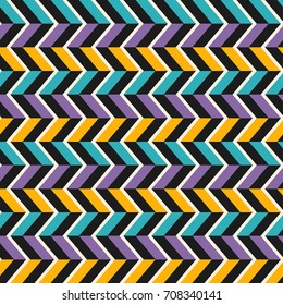 Decorative vector seamless pattern for printing, design, textiles, decor and other. Geometric abstract background in a palette of purple, yellow, blue and dark gray