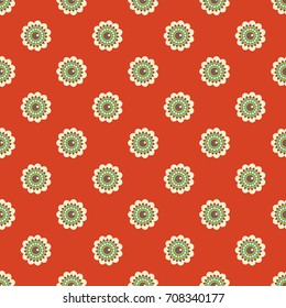 Decorative vector seamless pattern for printing, design, decoration, textiles and other. Abstract floral ornament in a palette of red, yellow, brown, turquoise and beige